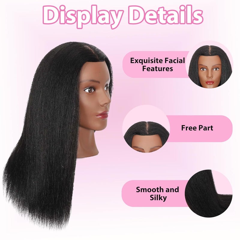 Opini 18" Mannequin Head Human Hair with 100% Real Hair Human Hair Mannequin Doll Head for Hairdresser Practice Braiding Hairstyling with Adjustable Tripod Stand and Tools (18 Inch- Tripod Set) - Image 3